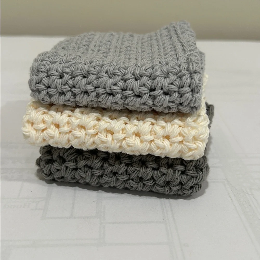 100% Cotton Handmade Washcloths - Set of 3